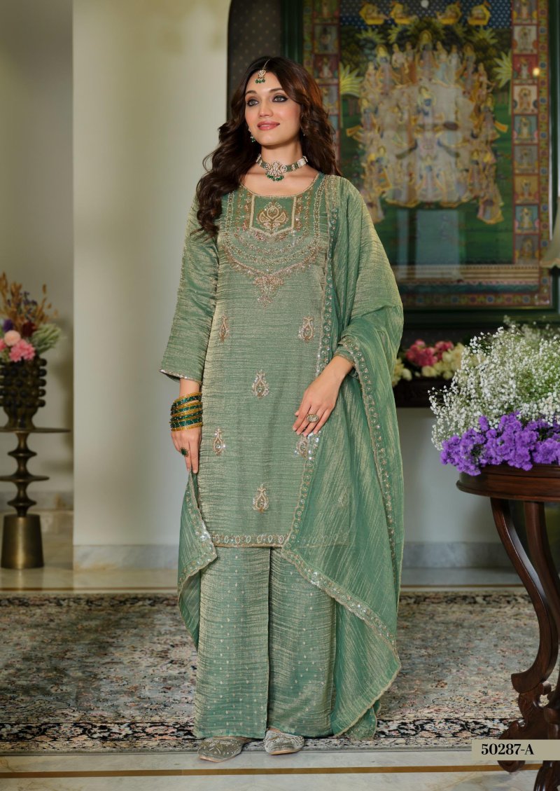 D 50287 A By Zaveri Crush Tissue Readymade Suits